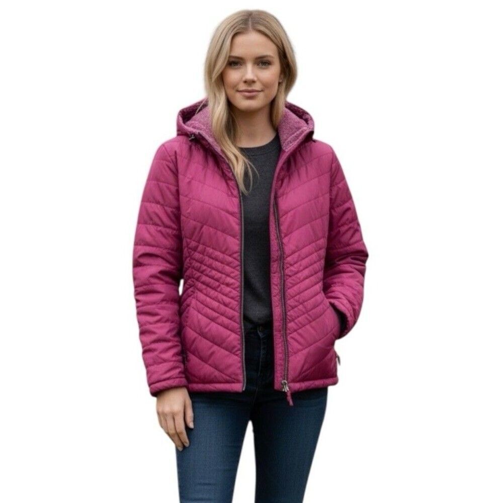 NWOT Free Country Women L Reversible Quilted Jacket Purple Minky Fleece Full Zip